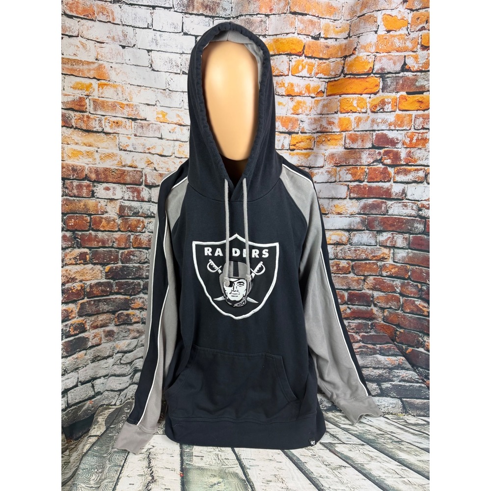 47 Brand Las Vegas Raiders NFL Hoodie Mens 2XL Black Grey Colorblock Pullover